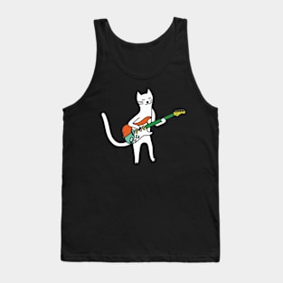 Rockin' Kitty: Minimalist Line Art Cat with Electric Guitar Tank Top